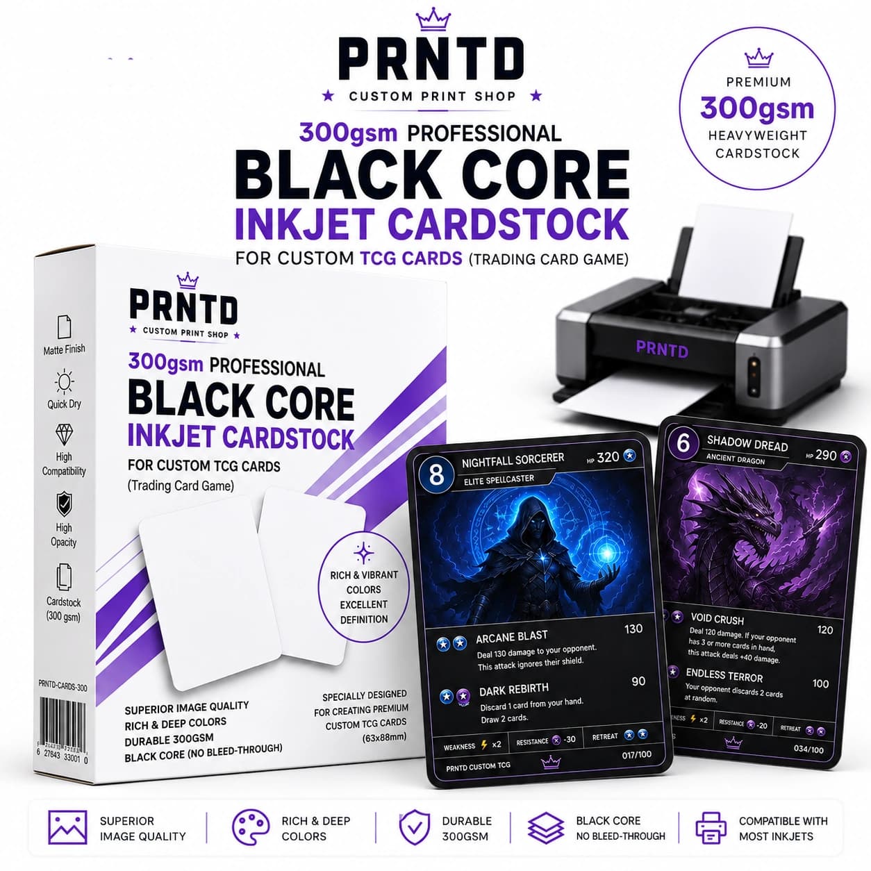 300 GSM Black Core Cardstock Double Sided Matte - 20 Sheets product photo