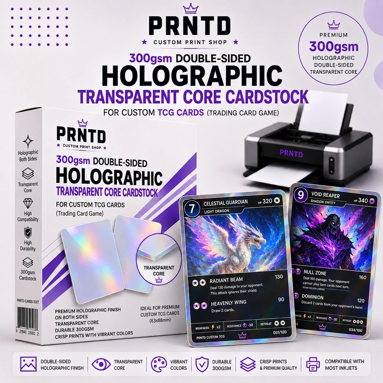 300 GSM Double-Sided Holographic Blue Core Cardstock - 20 Sheets product photo