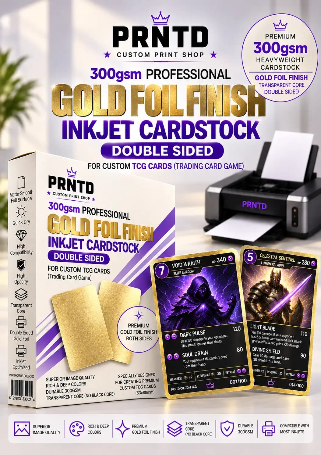 300 GSM Transparent Core Gold Holographic Cardstock Double Sided Printing - 20 Sheets product photo